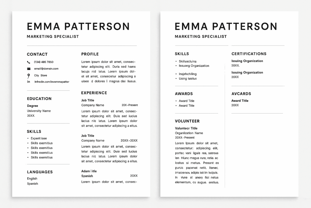 Two Page Resume Layout