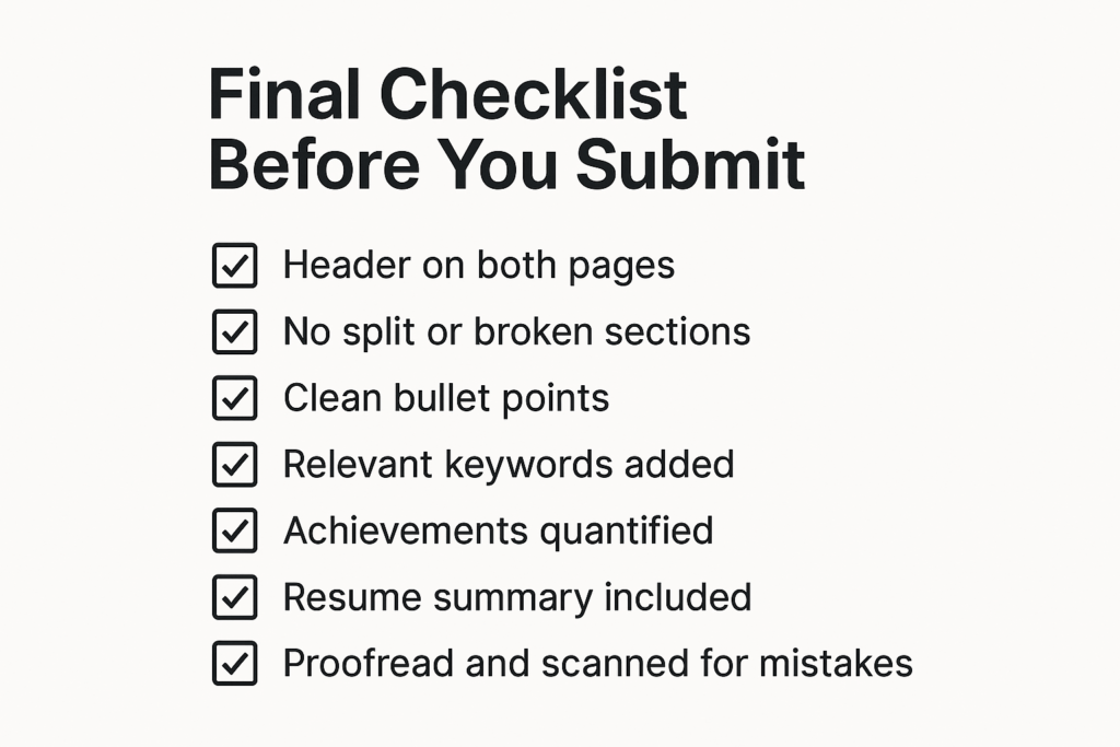 Final check list for two page resume