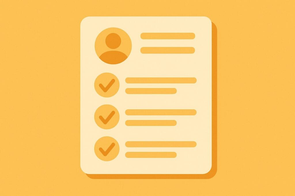 Resume checklist illustration in yellow flat vector style.